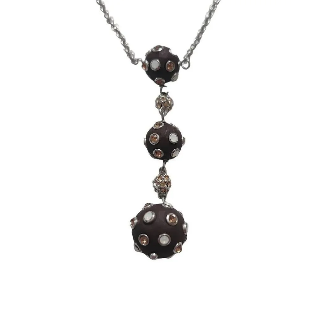 Tripia Wood with Cubic Zirconia Drop Necklace Silver Chain 16-18 inches